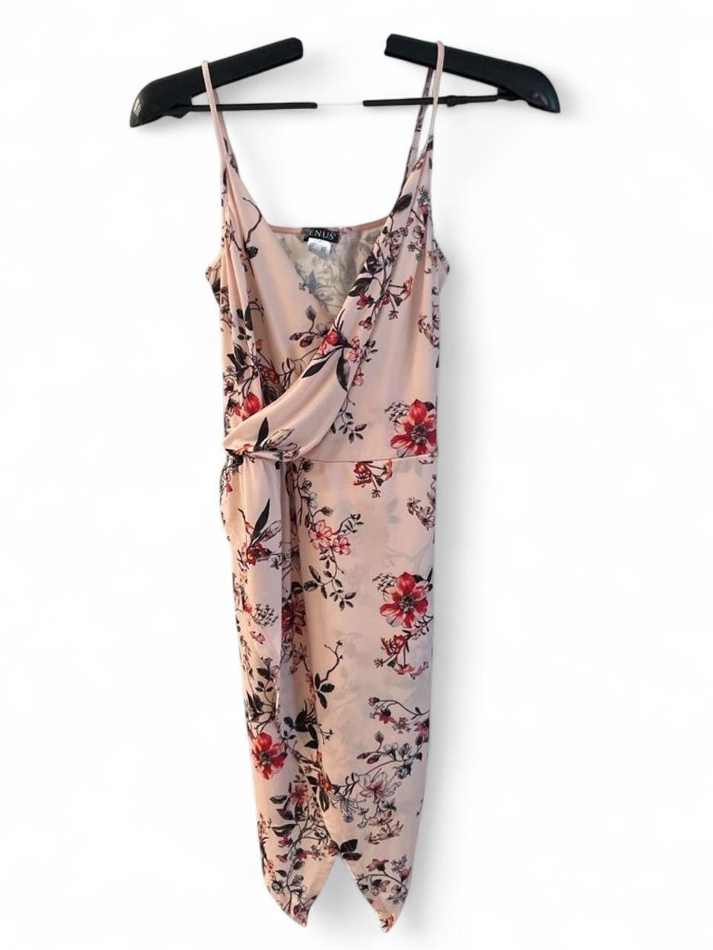 VENUS Blush Pink Floral Wrap Midi Dress